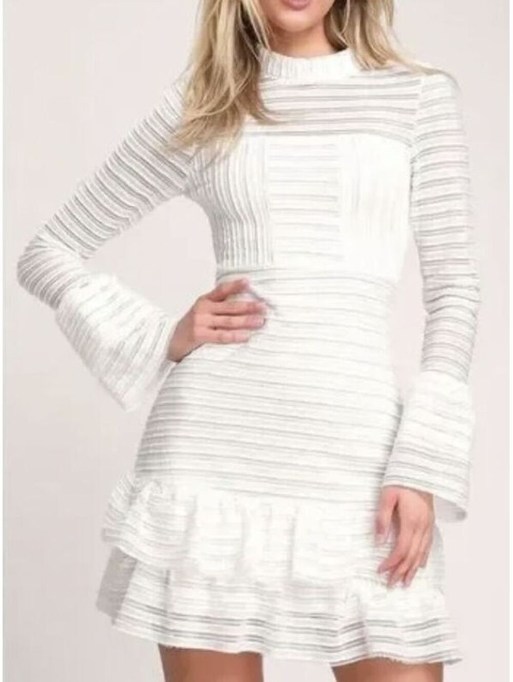 Lulus For Always White Ruffle Bodycon Dress Women's Med NWT
